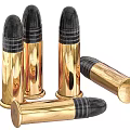 Brass Cased Bullets With Black Tips Standing And Lying On White Background