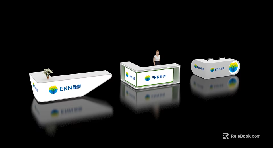 Modern Exhibition Reception Desks With ENN Logo And Staff Display Models 3d model 