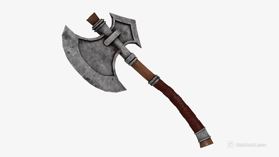Medieval Battle Axe Weapon With Metal Head And Leather Wrapped Wooden Handle 3d model 