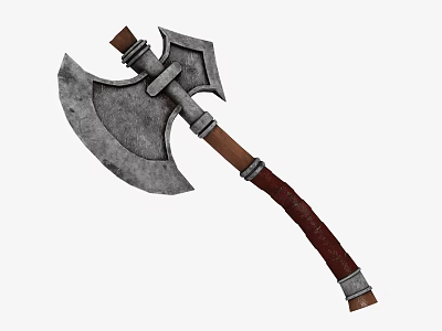 Medieval Battle Axe Weapon With Metal Head And Leather Wrapped Wooden Handle 3d model