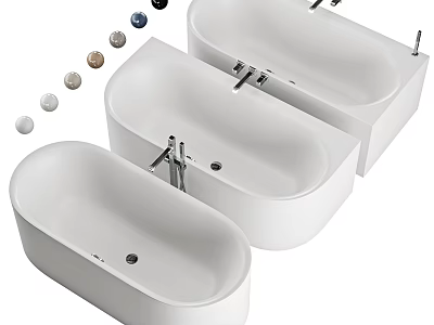Modern White Freestanding Bathtubs with Decorative Balls and Chrome Faucets in Contemporary Bathroom Setting 3d model