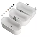Modern White Freestanding Bathtubs with Decorative Balls and Chrome Faucets in Contemporary Bathroom Setting