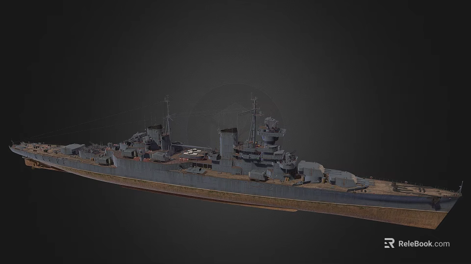 Detailed Military Warship View With Gray Hull Deck Turrets And Antennas 3d model 