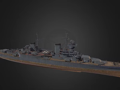 Detailed Military Warship View With Gray Hull Deck Turrets And Antennas 3d model