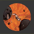 Cartoon Scene Featuring Robot With Mechanical Arm And Small Character On Lava Ground Rock Formation