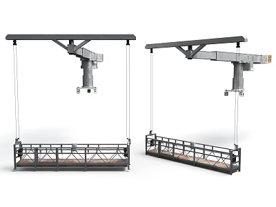 Industrial Construction Suspended Platforms With Metal Frame Safety Railings And Suspension 3d model