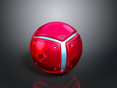 Red Sphere Design With Blue Stripe And Metal Components On Smooth Surface 3d model