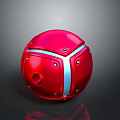 Red Sphere Design With Blue Stripe And Metal Components On Smooth Surface 3d model