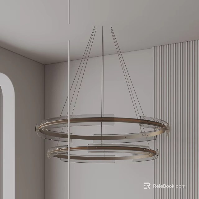 Modern Double Ring Metal Chandelier With Circular Layers And Minimalist Interior Design 3d model 