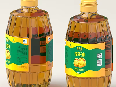 Peanut Oil In Clear Plastic Bottles With Green And Yellow Labels 3d model