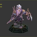 Fantasy Game Character With White Fur Purple Face Gold Blue Armor And Dual Blades