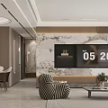 Modern Living and Dining Room Interior With Marble Wall Sofa And Coffee Table