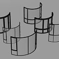 Modern Curved Glass Partitions With Black Frames And Transparent Panels 3d model