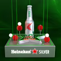 Heineken Silver Beer Bottle Display On Star Shaped Base With Green Laser Lights