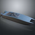 Modern Wooden Boat Design With Sleek Blue Hull And Transparent Glass Cabin