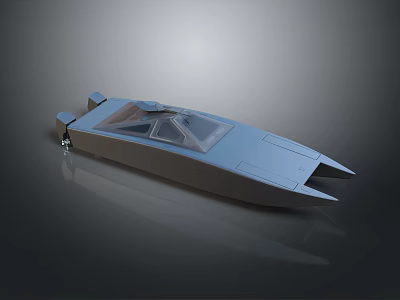 Modern Wooden Boat Design With Sleek Blue Hull And Transparent Glass Cabin 3d model