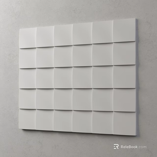 Modern White Square Panel Wall Decor With Geometric Arrangement On Concrete Wall 3d model 