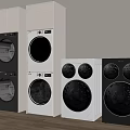 Modern Black And White Stackable And Freestanding Washing Machines In Home Interior