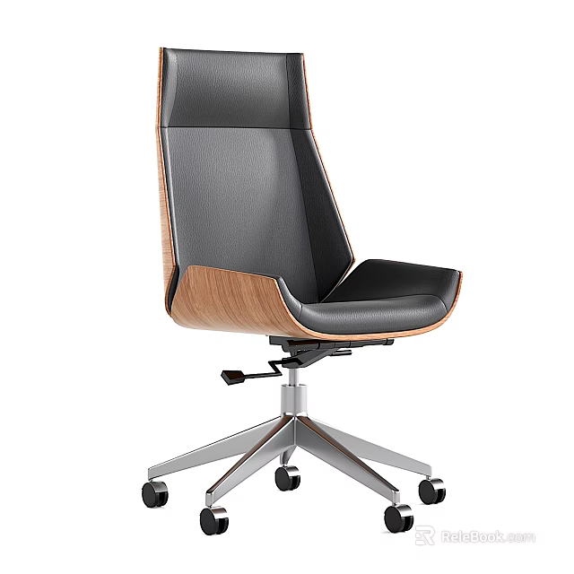 Modern Table And Chair Set With Black Leather Seat Wooden Accent And Metal Base Wheels 3d model 