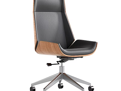Modern Table And Chair Set With Black Leather Seat Wooden Accent And Metal Base Wheels 3d model