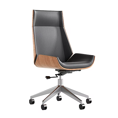 Modern Table And Chair Set With Black Leather Seat Wooden Accent And Metal Base Wheels 3d model