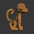 Wooden Monkey Sculpture With Curved Tail And Detailed Texture On Smooth Surface