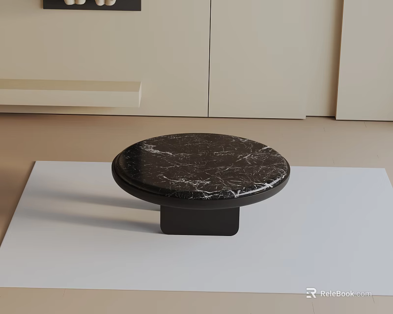 Modern Sofa Coffee Table Set with Round Black Marble Top Table and Light Cabinets 3d model