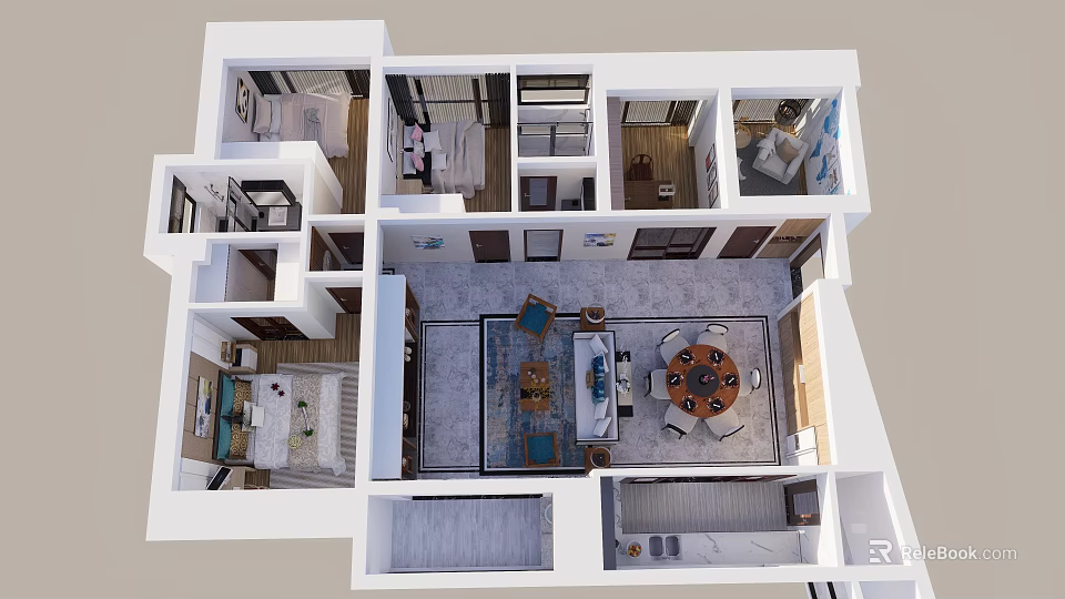Modern Open Plan Living Room With Integrated Dining Area For Spacious Cozy Family Home 3d model 