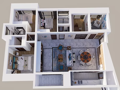 Modern Open Plan Living Room With Integrated Dining Area For Spacious Cozy Family Home 3d model