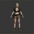 Blonde Female 3D Character Wearing Green Crop Top Camouflage Shorts Brown Sandals And Necklace