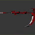 Red Futuristic Weapon With Spear And Scythe Detailed Mechanical Design