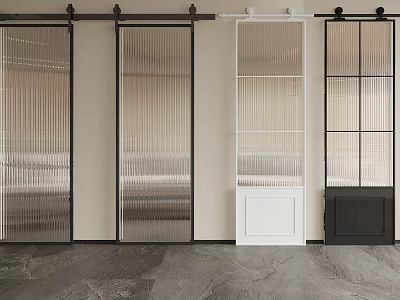Modern Interior Sliding Doors With Glass Panels Vertical Stripes And Color Options 3d model