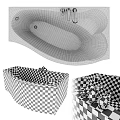 Modern White Bathtub Design With Curved Shape And Chrome Faucet Showerhead