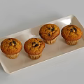 Freshly Baked Four Delicious Golden Muffins on White Rectangular Tray 3d model