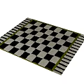 Black and White Checkered Square Rug with Green Border and Striped Edges