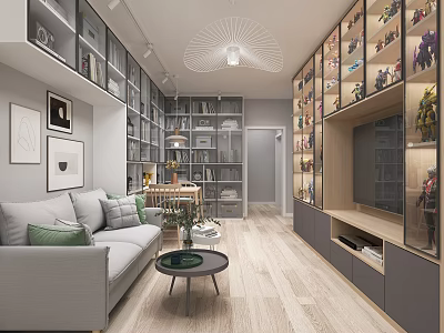 Modern Living and Dining Room Interior Design With Display Cabinets Bookshelves Sofa And TV Unit 3d model