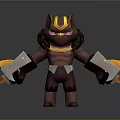 Cartoon Creature Character With Brown Body Yellow Stripes Red Eyes And Muscular Armor Like Arms