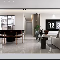 Modern Living and Dining Room with White Sofa TV Unit and Dining Table 3d model