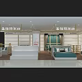 Modern Bedding Specialty Store Interior With Multiple Beds Teal Bedding And Display Shelves 3d model