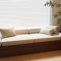 Cozy Window Seat with Soft Cushions Wooden Base and Green Plant in Modern Interior