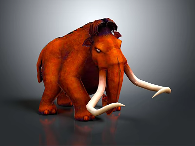 Furry Orange Mammoth 3D Model With Long White Tusks On Gray Background 3d model