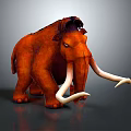 Furry Orange Mammoth 3D Model With Long White Tusks On Gray Background