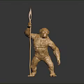 Golden Ape Sculpture Standing Holding Spear With Detailed Artistic Design