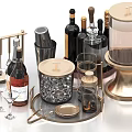 Luxury Wine Bottles And Cocktail Glasses With Ice Bucket And Bar Tools On Metal Tray