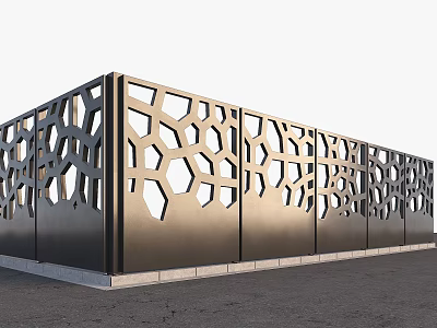 Modern Building Exterior Wall With Perforated Geometric Patterns And Metal Finish 3d model