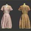 Pink and Orange Floral Embroidery Dresses with V Neck Short Sleeves and A Line Skirt