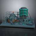Industrial Machinery Equipment With Platform Stairs Control Panel And Green Rings