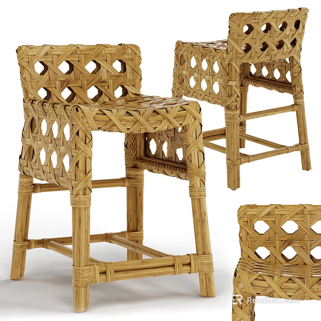 Rattan Woven Leisure Chair With Diamond Cutout Design And Natural Material 3d model 
