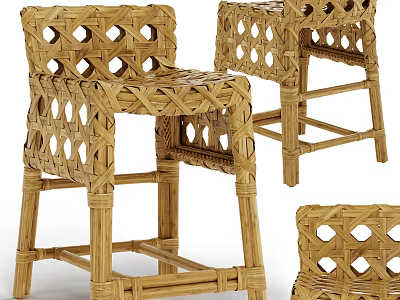 Rattan Woven Leisure Chair With Diamond Cutout Design And Natural Material 3d model