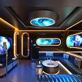 Elegant Modern KTV Interior Design With Luxury Sofa Large TV Screen And Colorful Lighting